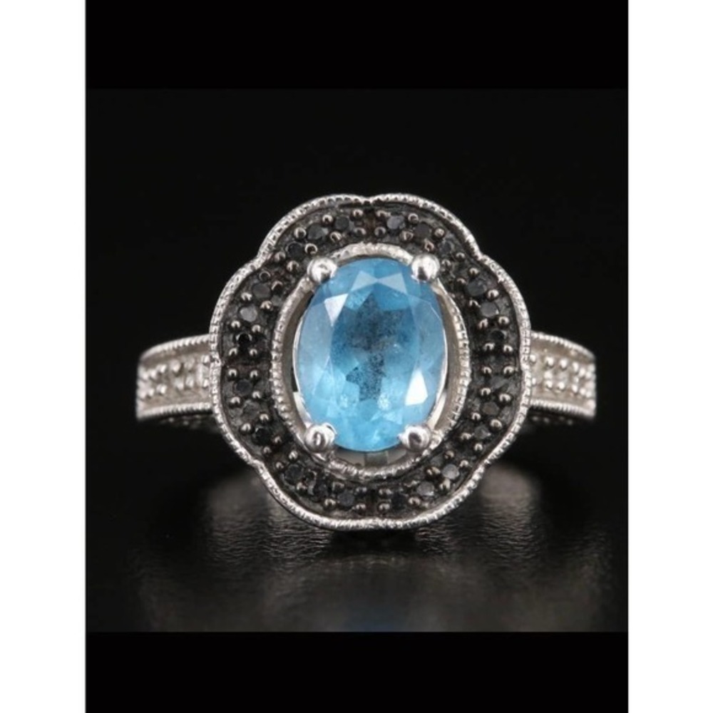 Sterling Diamond and Blue Gemstone Ring Size‎ 5